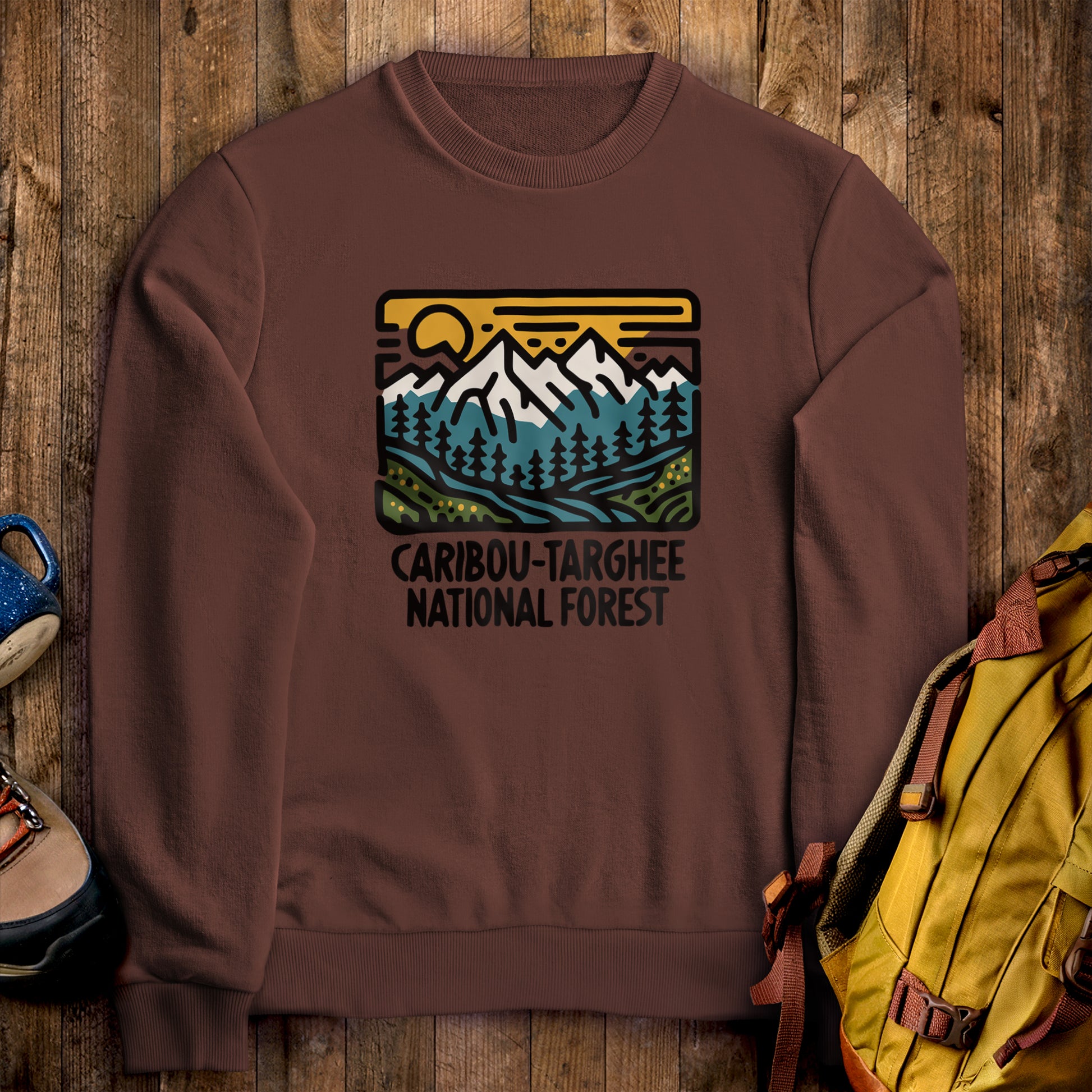Caribou-Targhee National Forest Crewneck Sweatshirt Cocoa Adventure and Outdoors Themed Sweatshirt