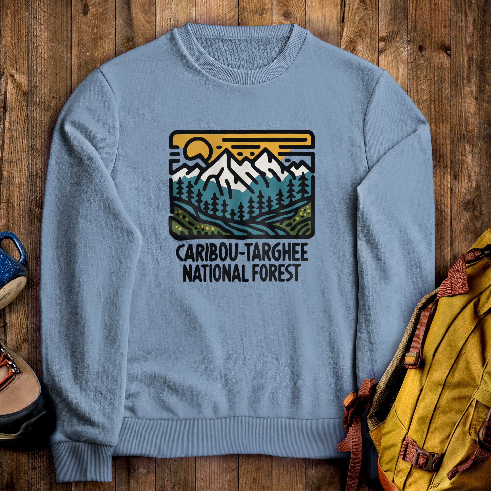 Caribou-Targhee National Forest Crewneck Sweatshirt Stone Blue Adventure and Outdoors Themed Sweatshirt