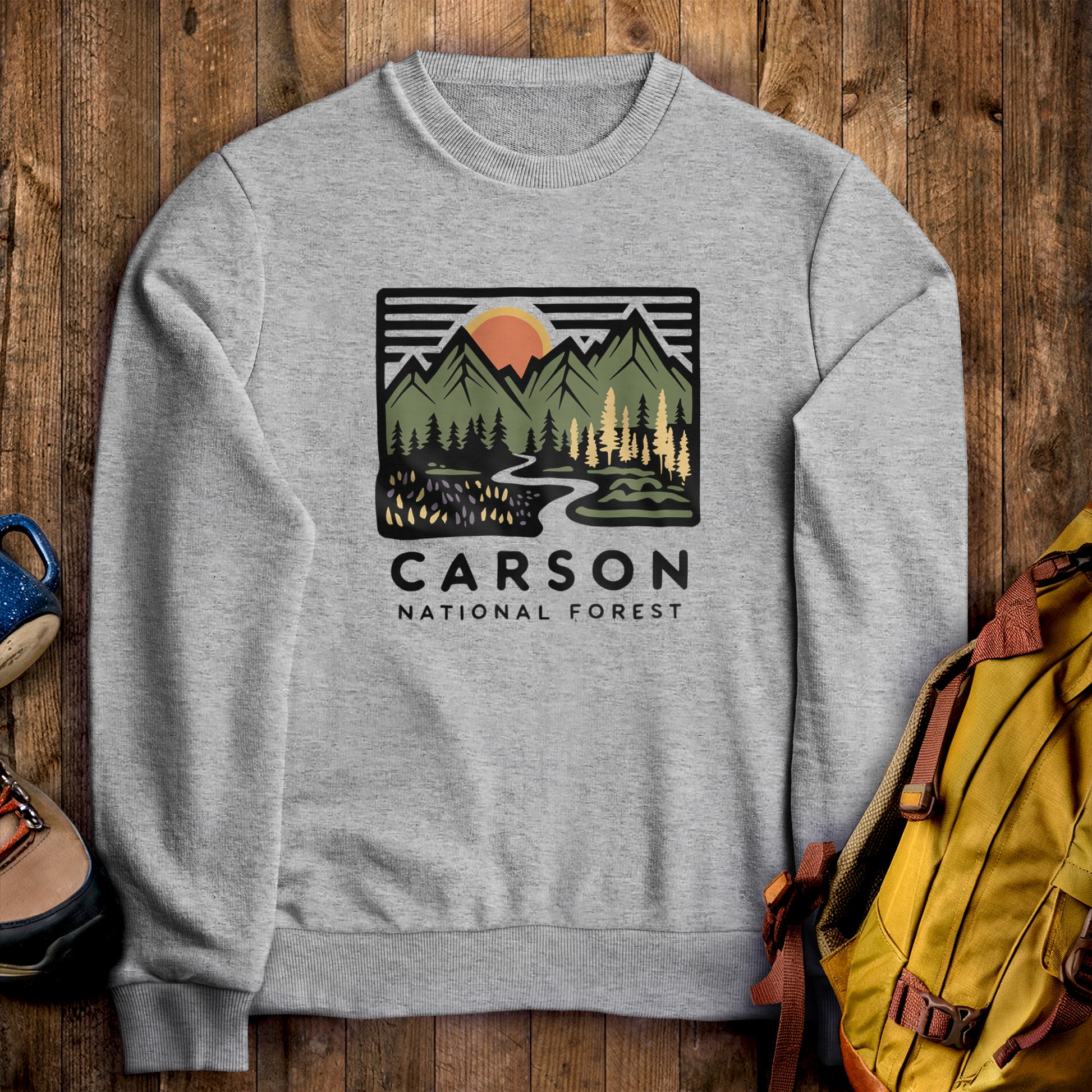 Carson National Forest Crewneck Sweatshirt Sport Grey Adventure and Outdoors Themed Sweatshirt