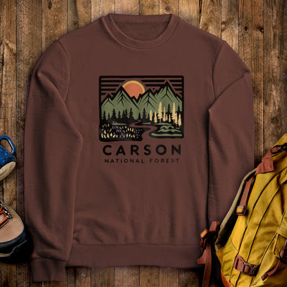 Carson National Forest Crewneck Sweatshirt Cocoa Adventure and Outdoors Themed Sweatshirt