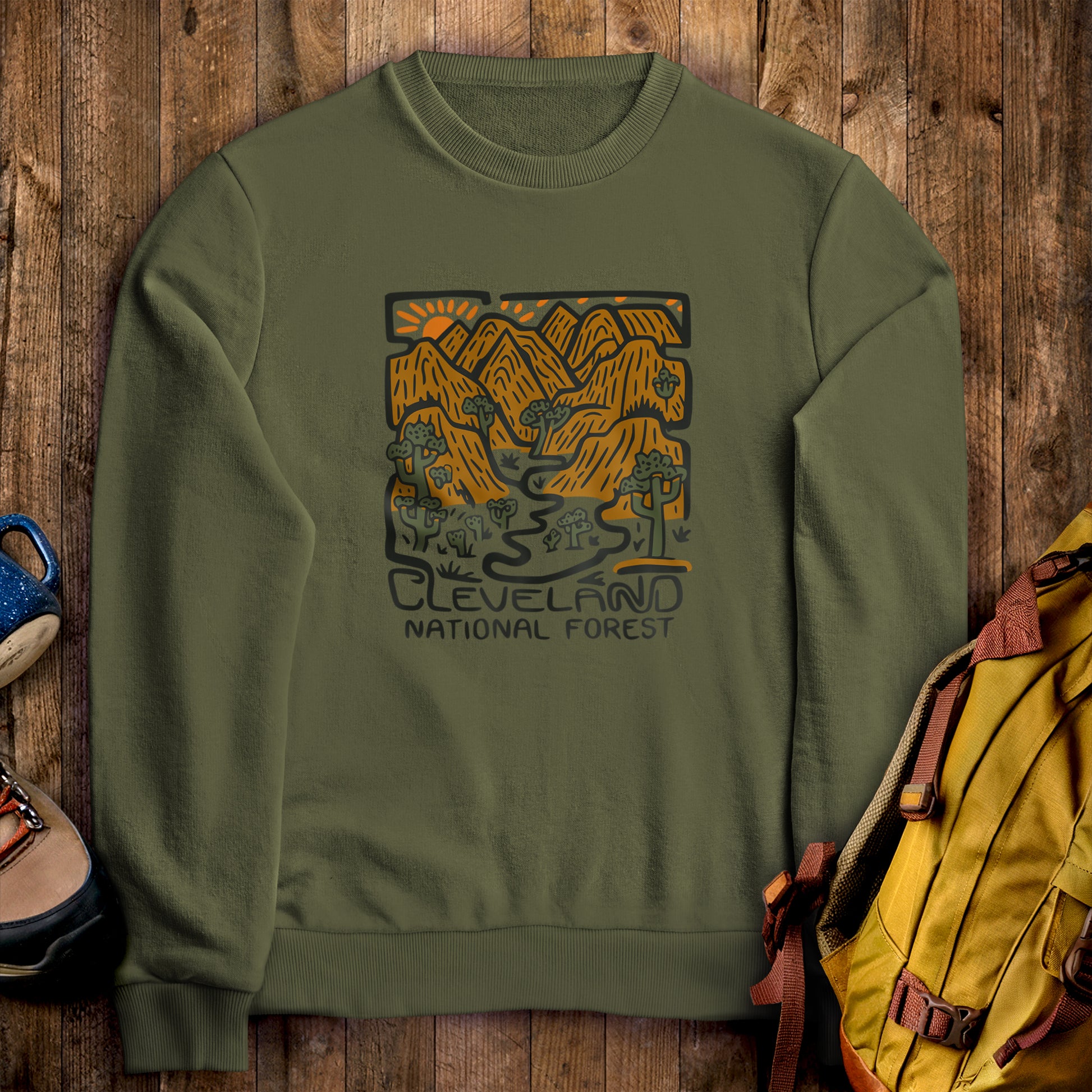 Cleveland National Forest Crewneck Sweatshirt Military Green Adventure and Outdoors Themed Sweatshirt
