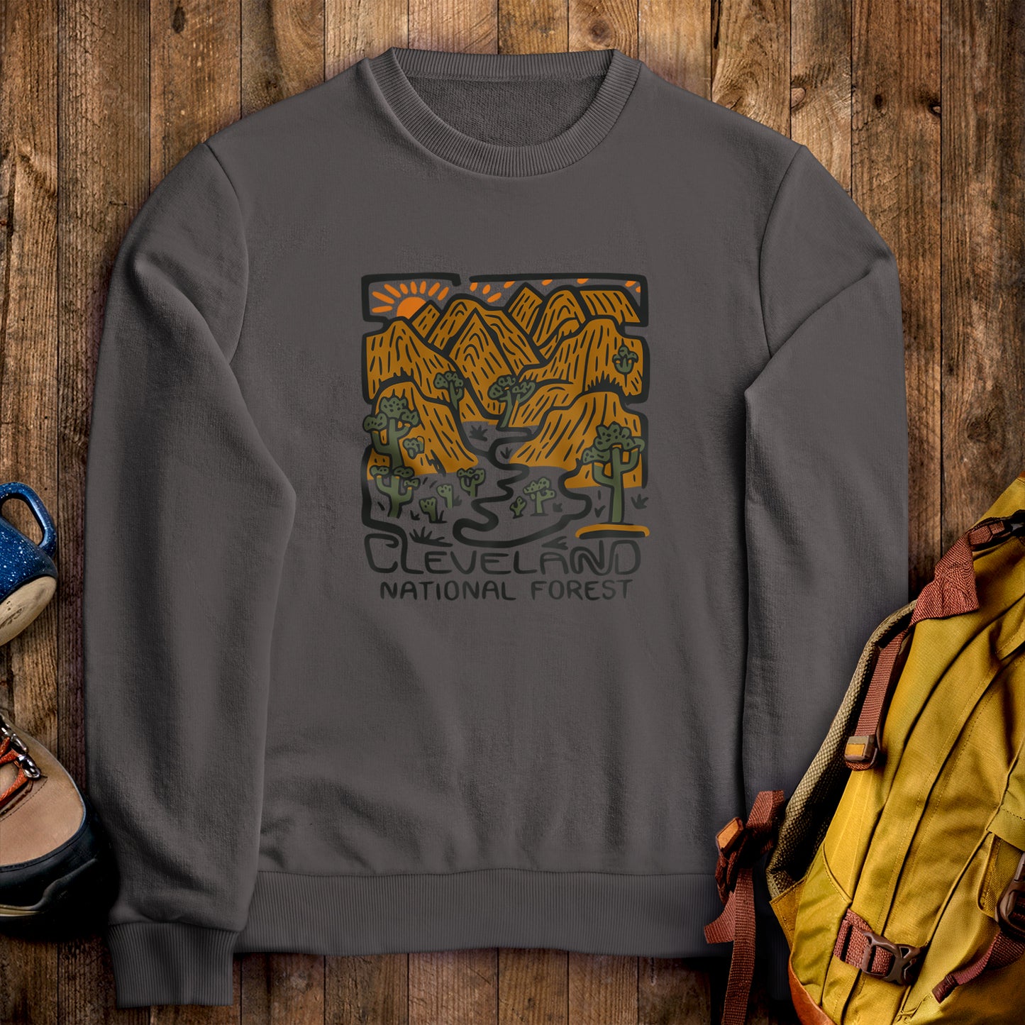 Cleveland National Forest Crewneck Sweatshirt Charcoal Adventure and Outdoors Themed Sweatshirt