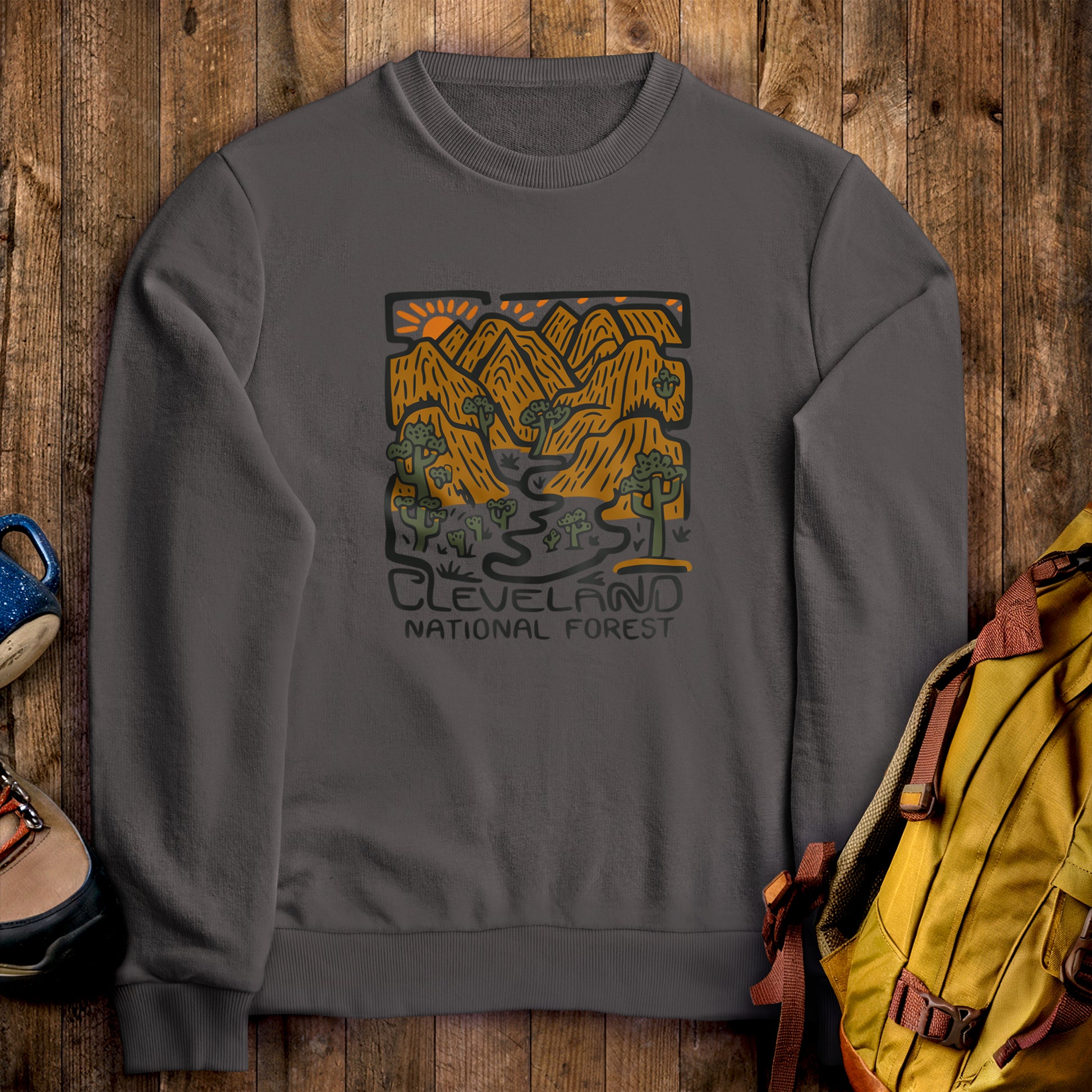 Cleveland National Forest Crewneck Sweatshirt Charcoal Adventure and Outdoors Themed Sweatshirt