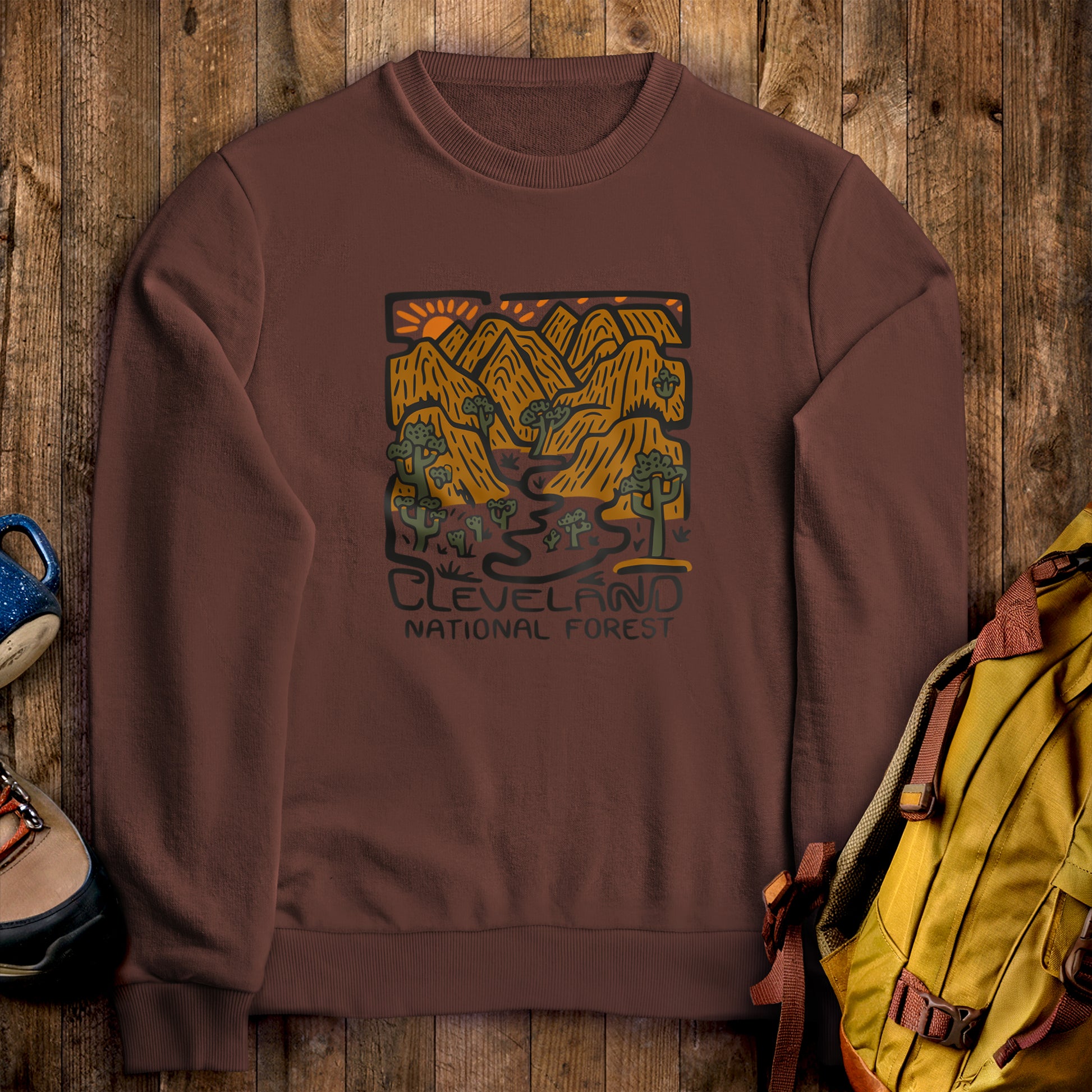 Cleveland National Forest Crewneck Sweatshirt Cocoa Adventure and Outdoors Themed Sweatshirt