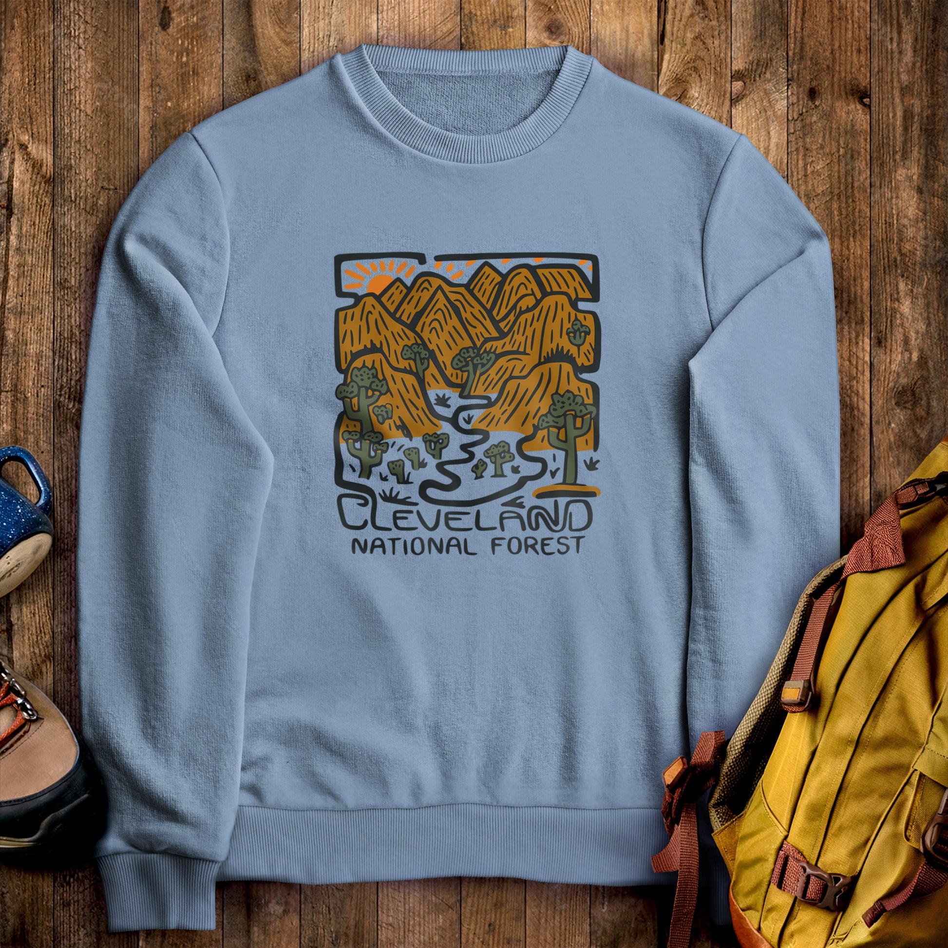Cleveland National Forest Crewneck Sweatshirt Stone Blue Adventure and Outdoors Themed Sweatshirt