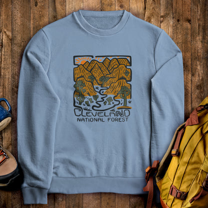 Cleveland National Forest Crewneck Sweatshirt Stone Blue Adventure and Outdoors Themed Sweatshirt