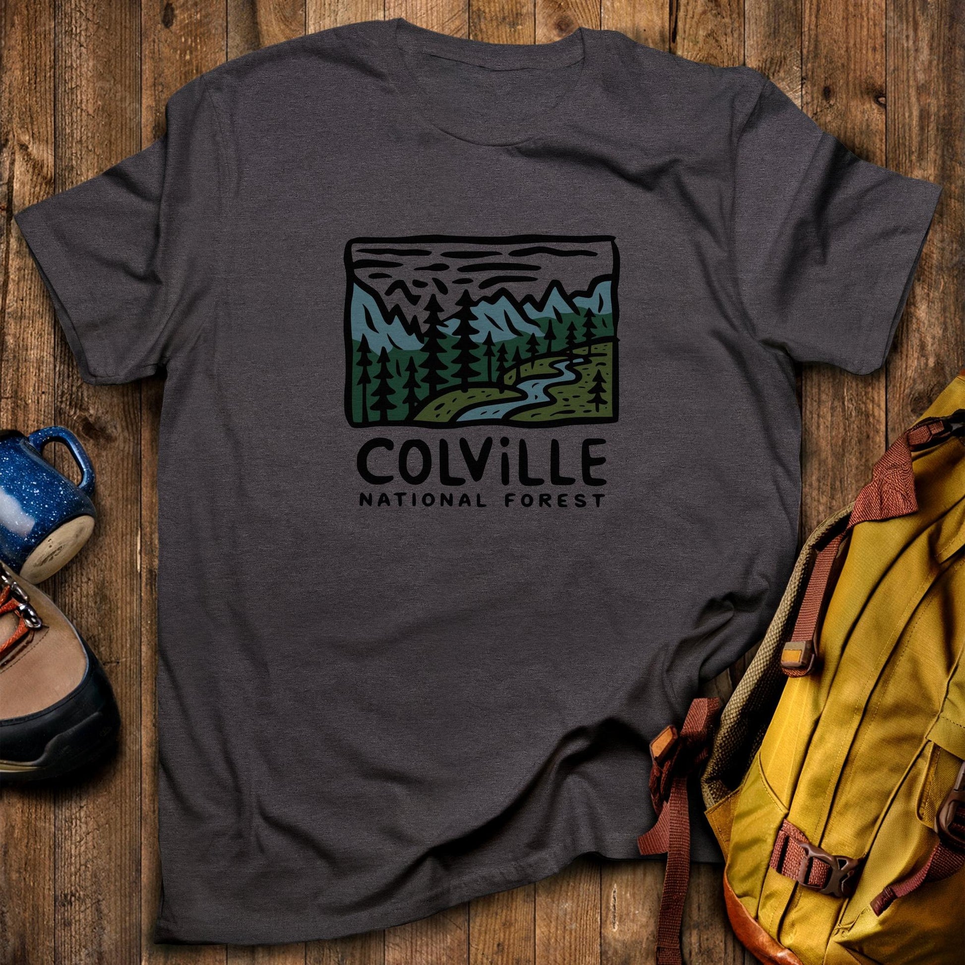 Colville National Forest T-Shirt Dark Heather Adventure and Outdoors Themed T-Shirt