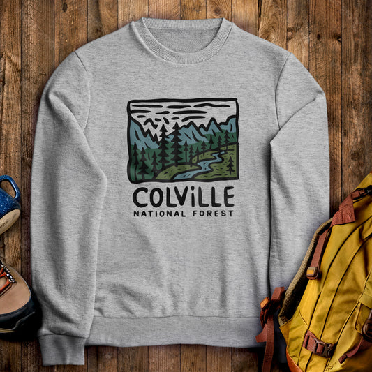 Colville National Forest Crewneck Sweatshirt Sport Grey Adventure and Outdoors Themed Sweatshirt