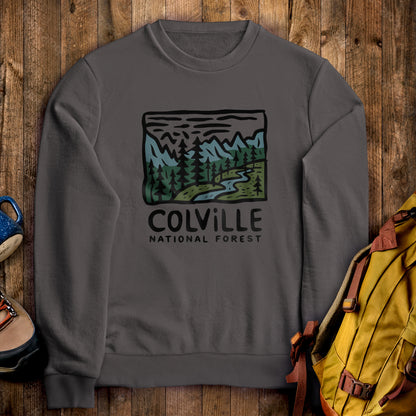 Colville National Forest Crewneck Sweatshirt Charcoal Adventure and Outdoors Themed Sweatshirt