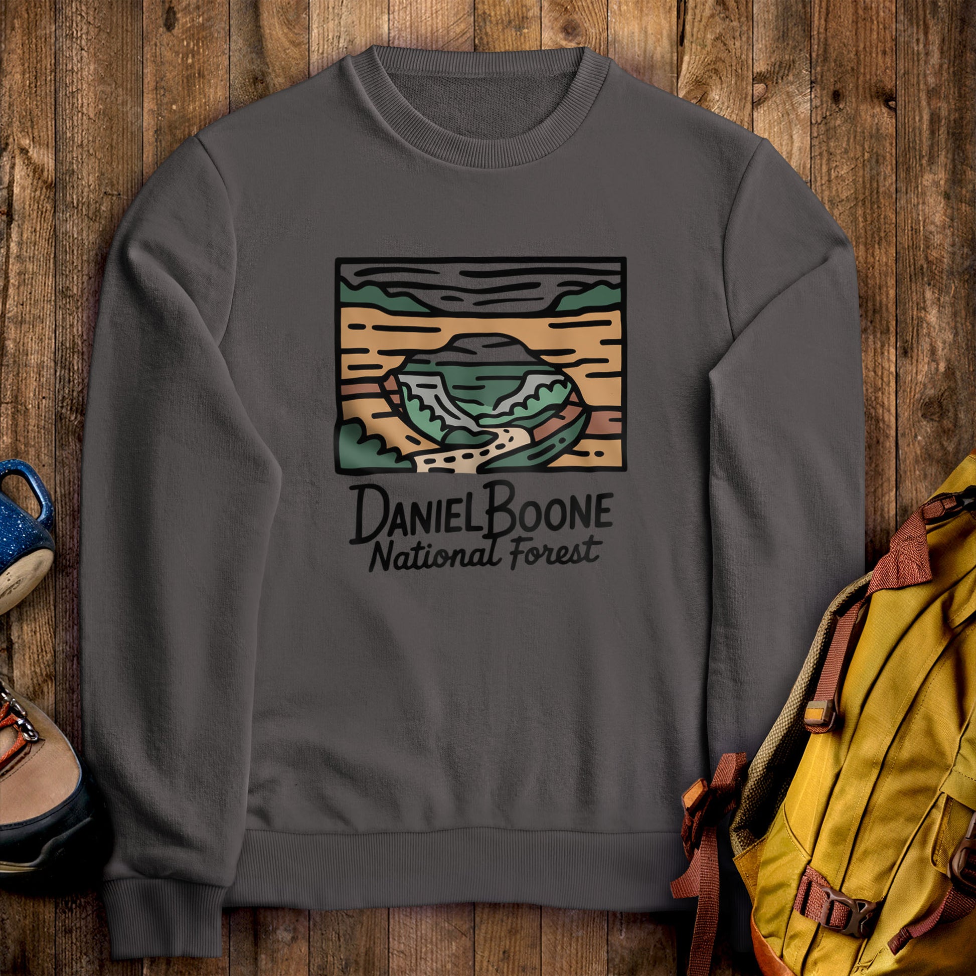 Daniel Boone National Forest Crewneck Sweatshirt Charcoal Adventure and Outdoors Themed Sweatshirt