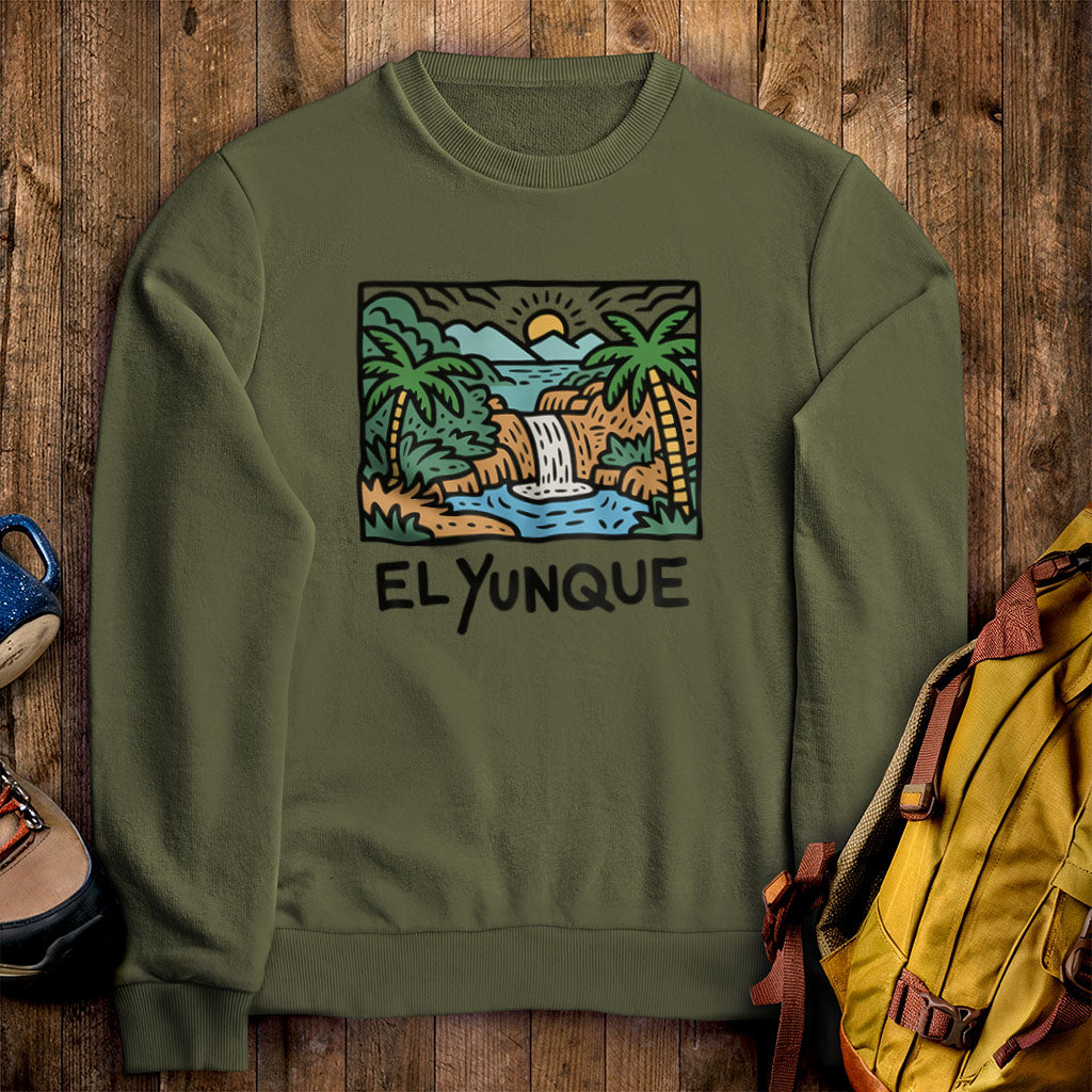 El Yunque National Forest Crewneck Sweatshirt Military Green Adventure and Outdoors Themed Sweatshirt