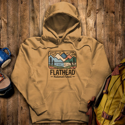 Flathead National Forest Hoodie Mustard Adventure and Outdoors Themed Hoodie
