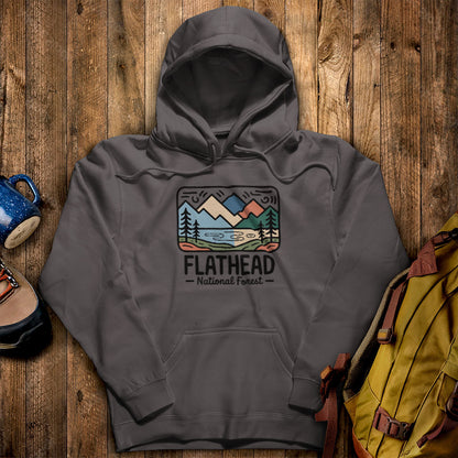 Flathead National Forest Hoodie Charcoal Adventure and Outdoors Themed Hoodie