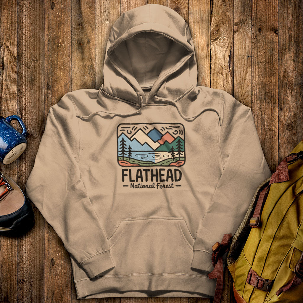 Flathead National Forest Hoodie Sand Adventure and Outdoors Themed Hoodie