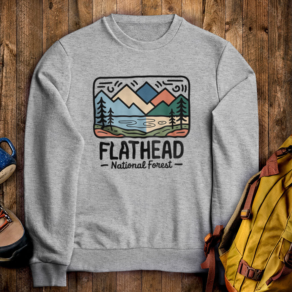 Flathead National Forest Crewneck Sweatshirt Sport Grey Adventure and Outdoors Themed Sweatshirt