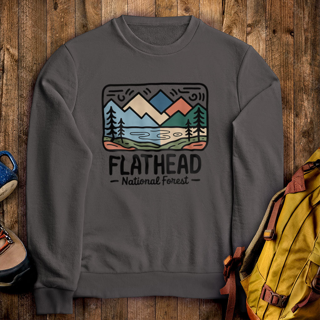 Flathead National Forest Crewneck Sweatshirt Charcoal Adventure and Outdoors Themed Sweatshirt