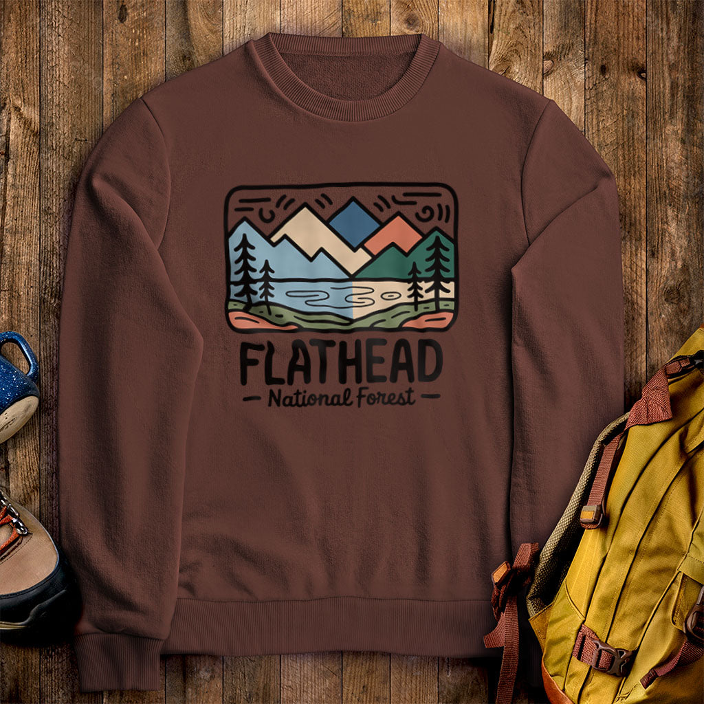 Flathead National Forest Crewneck Sweatshirt Cocoa Adventure and Outdoors Themed Sweatshirt