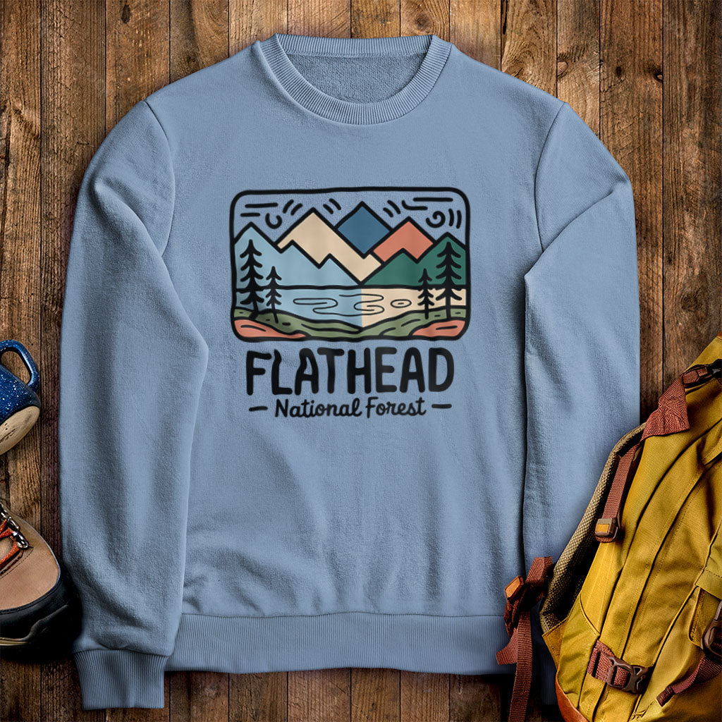 Flathead National Forest Crewneck Sweatshirt Stone Blue Adventure and Outdoors Themed Sweatshirt