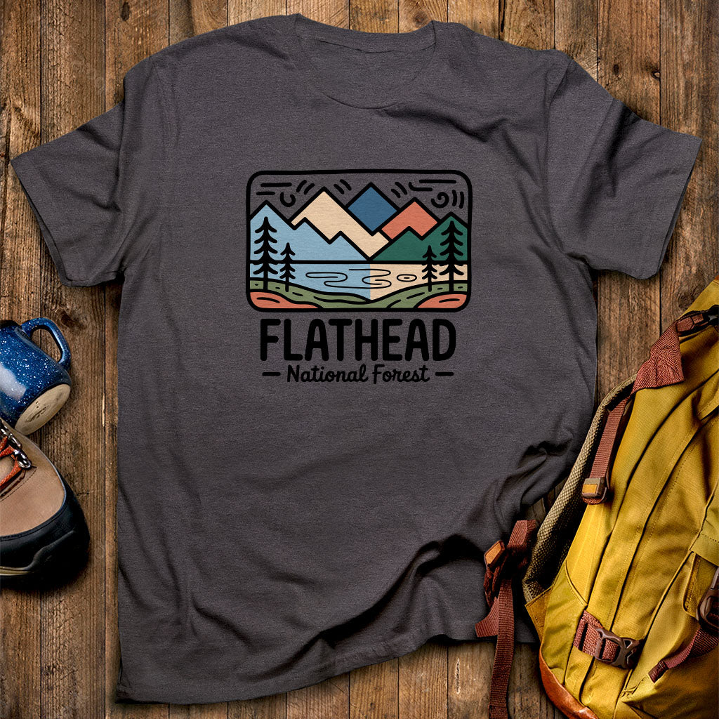 Flathead National Forest T-Shirt Dark Heather Adventure and Outdoors Themed T-Shirt