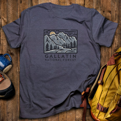 Gallatin National Forest T-Shirt Heather Navy Adventure and Outdoors Themed T-Shirt