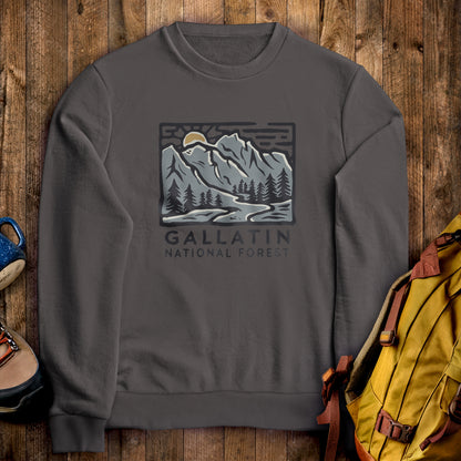 Gallatin National Forest Crewneck Sweatshirt Charcoal Adventure and Outdoors Themed Sweatshirt
