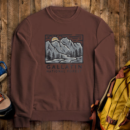 Gallatin National Forest Crewneck Sweatshirt Cocoa Adventure and Outdoors Themed Sweatshirt
