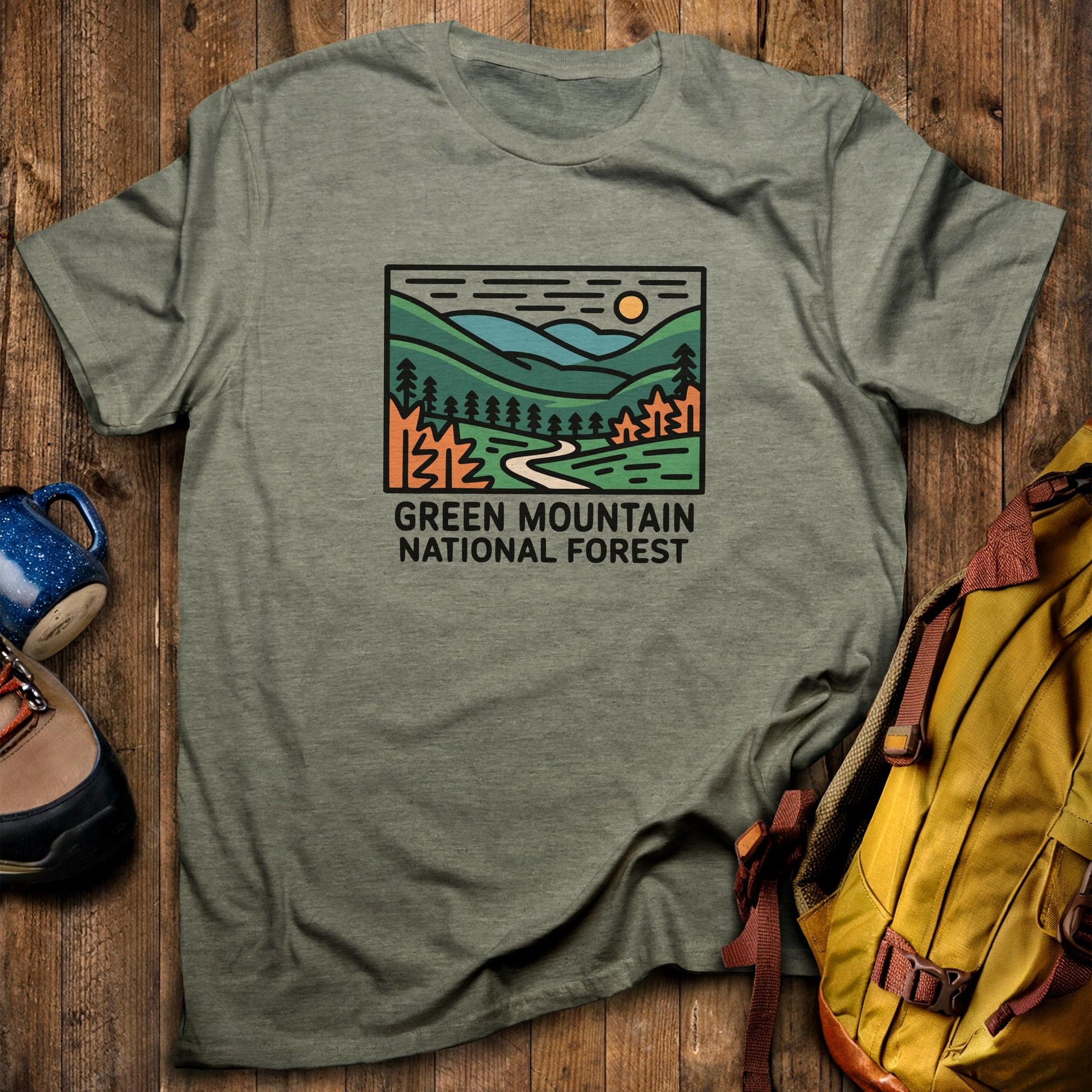 Green Mountain National Forest T-Shirt Heather Military Green Adventure and Outdoors Themed T-Shirt