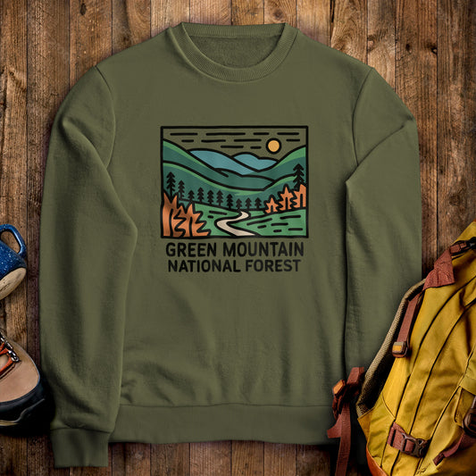 Green Mountain National Forest Crewneck Sweatshirt Military Green Adventure and Outdoors Themed Sweatshirt