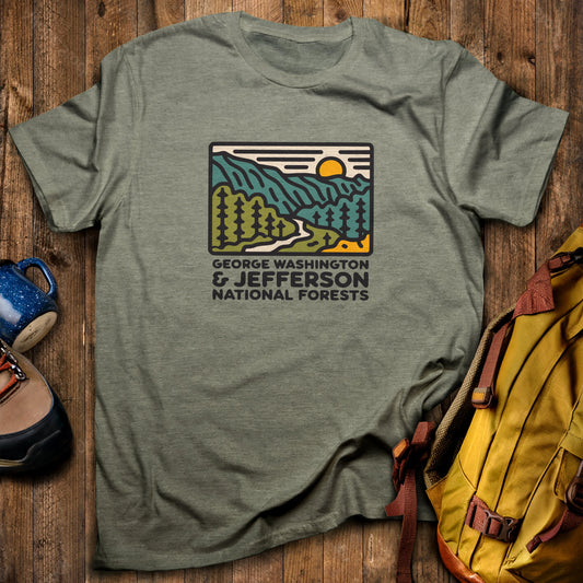 George Washington and Jefferson National Forests T-Shirt Heather Military Green Adventure and Outdoors Themed T-Shirt