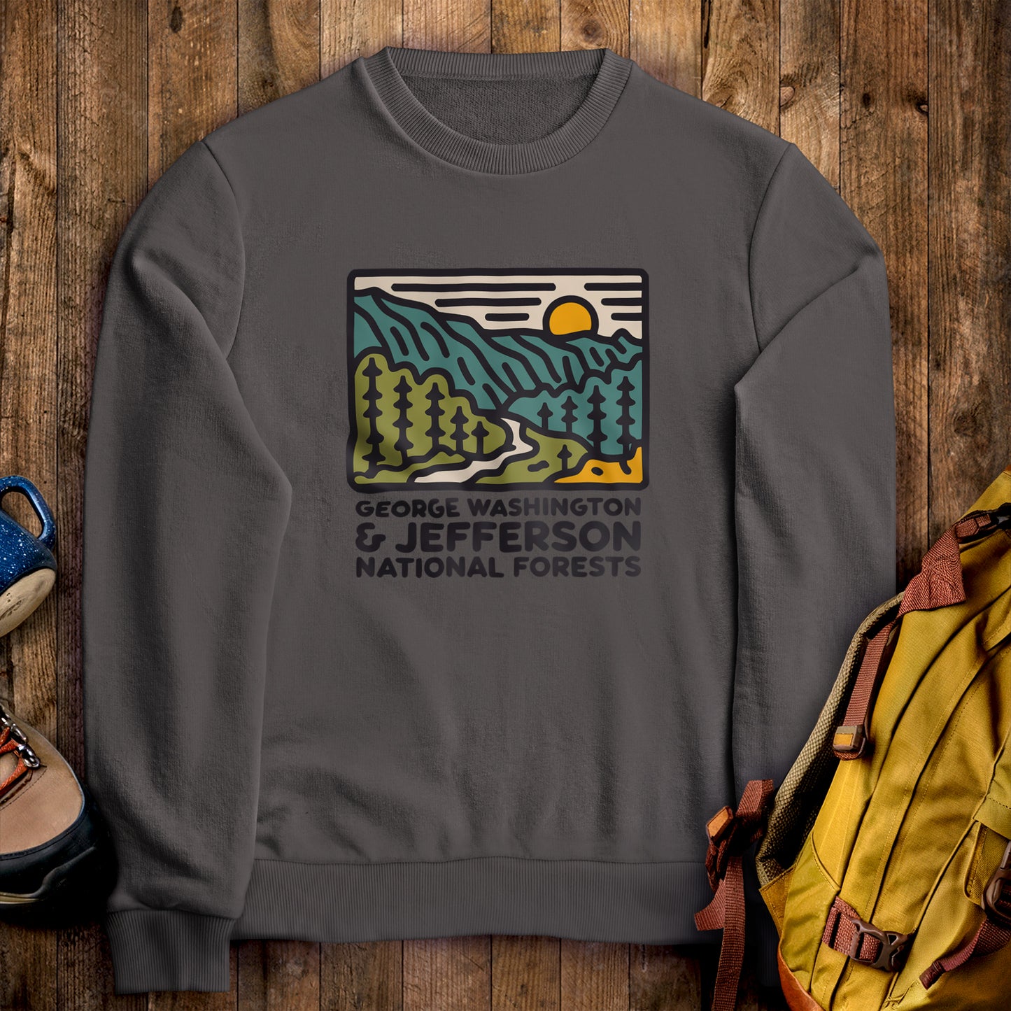 George Washington and Jefferson National Forests Crewneck Sweatshirt Charcoal Adventure and Outdoors Themed Sweatshirt