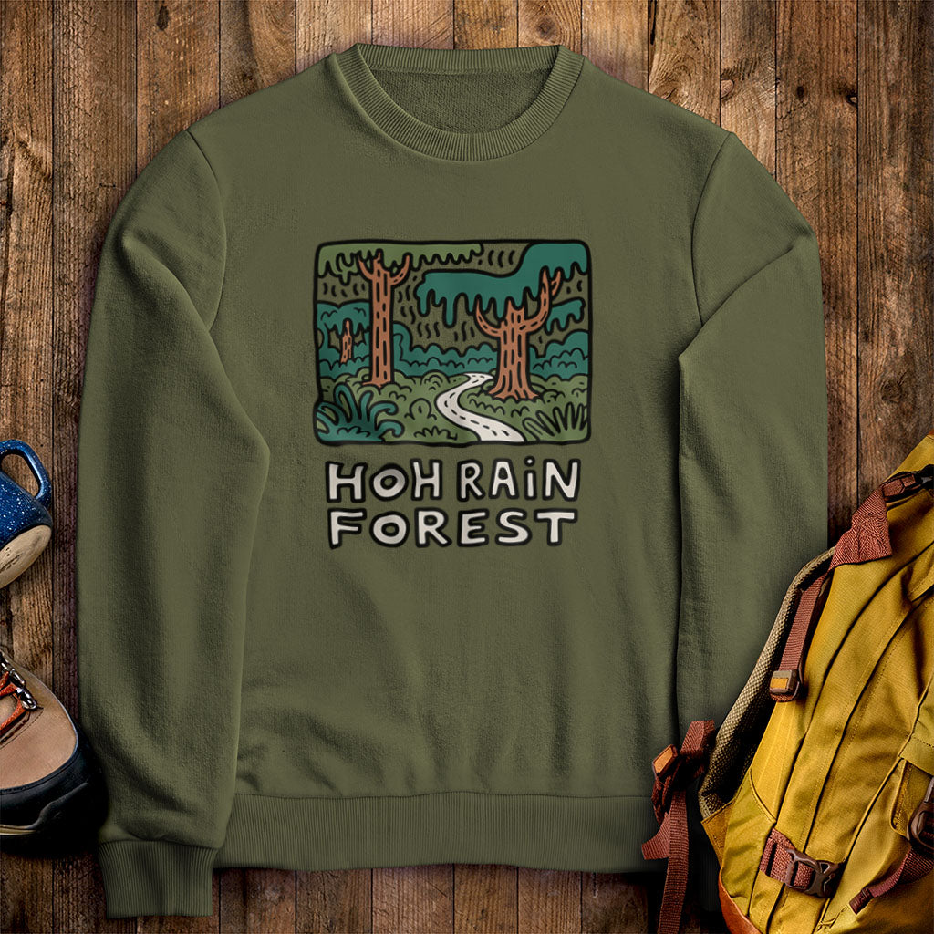 Hoh Rain Forest Crewneck Sweatshirt Military Green Adventure and Outdoors Themed Sweatshirt