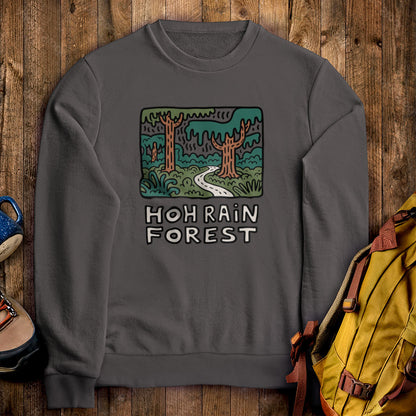 Hoh Rain Forest Crewneck Sweatshirt Charcoal Adventure and Outdoors Themed Sweatshirt