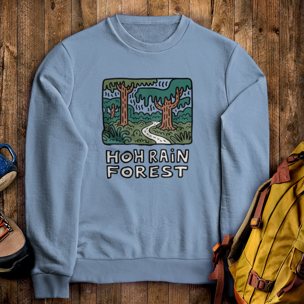 Hoh Rain Forest Crewneck Sweatshirt Stone Blue Adventure and Outdoors Themed Sweatshirt
