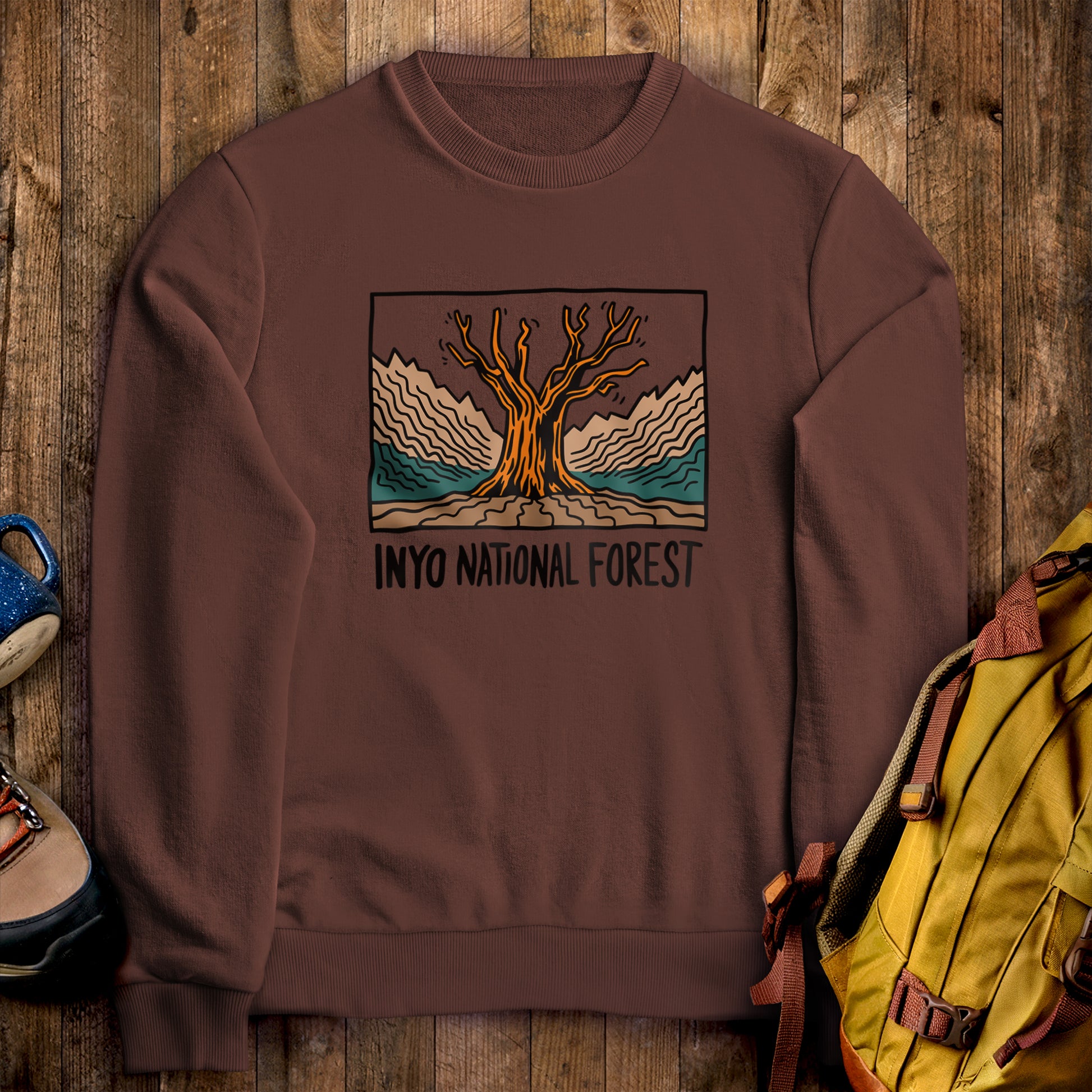 Inyo National Forest Crewneck Sweatshirt Cocoa Adventure and Outdoors Themed Sweatshirt