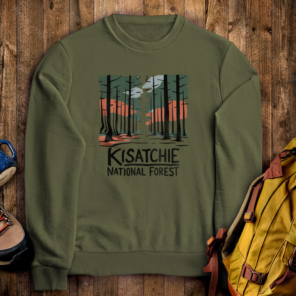 Kisatchie National Forest Crewneck Sweatshirt Military Green Adventure and Outdoors Themed Sweatshirt