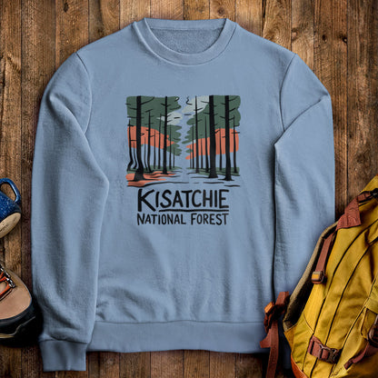 Kisatchie National Forest Crewneck Sweatshirt Stone Blue Adventure and Outdoors Themed Sweatshirt