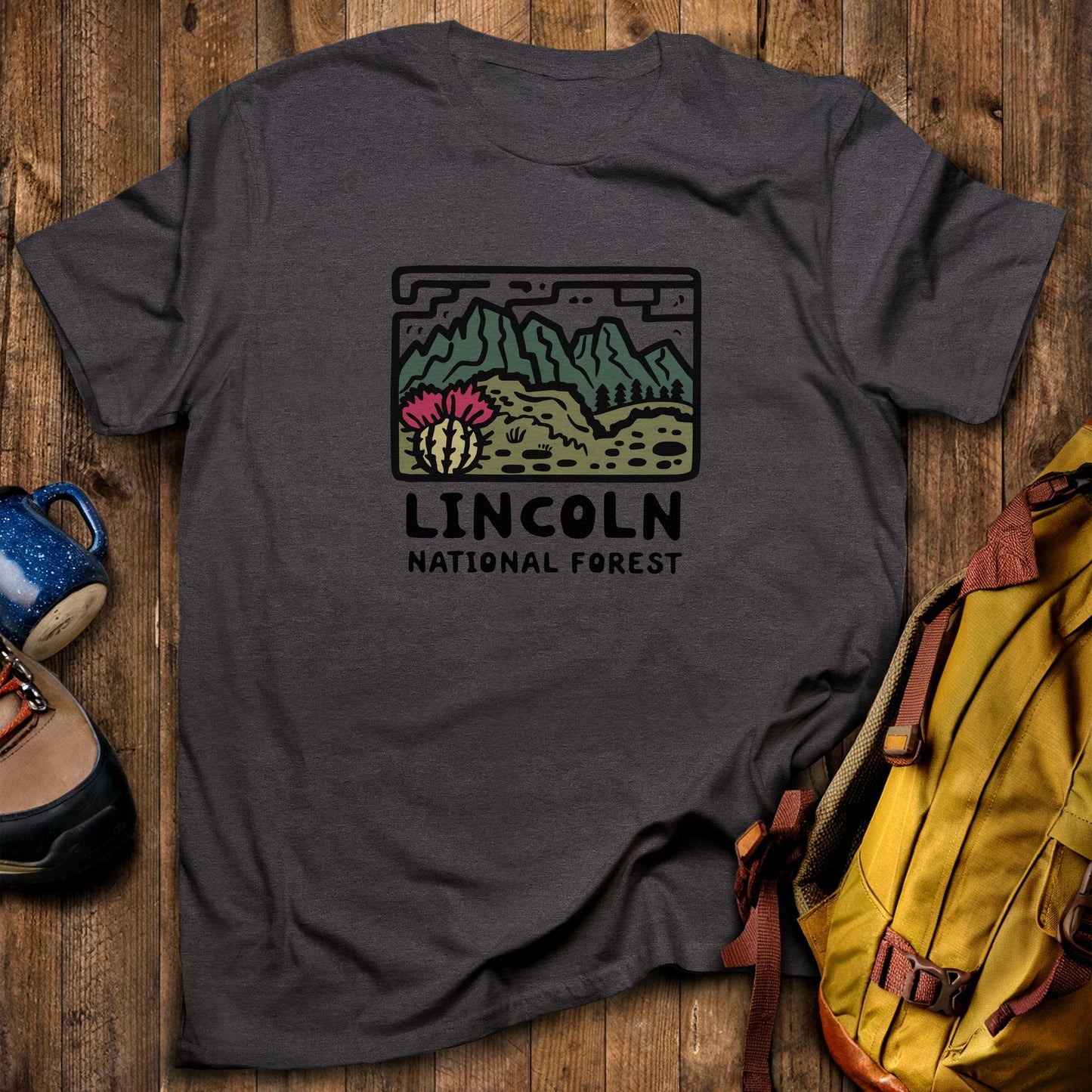 Lincoln National Forest T-Shirt Dark Heather Adventure and Outdoors Themed T-Shirt