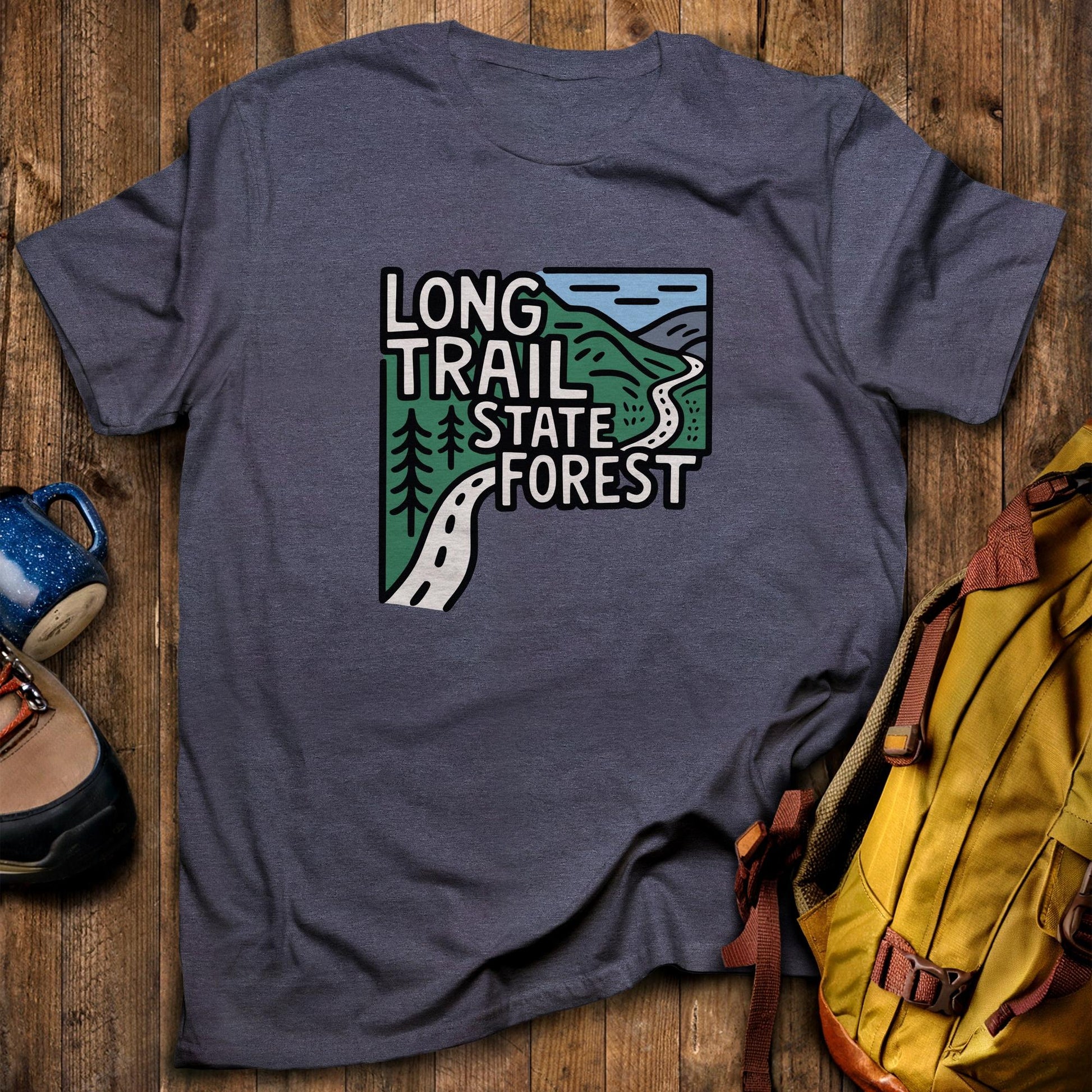 Long Trail State Forest T-Shirt Heather Navy Adventure and Outdoors Themed T-Shirt