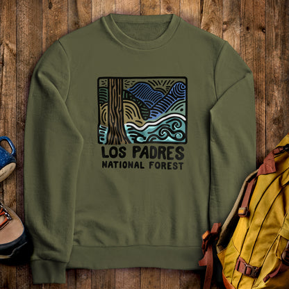Los Padres National Forest Crewneck Sweatshirt Military Green Adventure and Outdoors Themed Sweatshirt