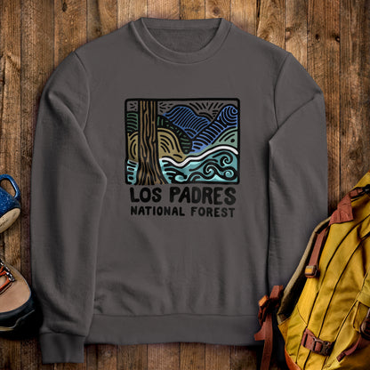 Los Padres National Forest Crewneck Sweatshirt Charcoal Adventure and Outdoors Themed Sweatshirt