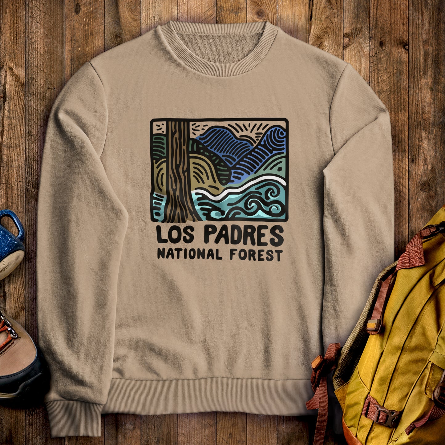 Los Padres National Forest Crewneck Sweatshirt Sand Adventure and Outdoors Themed Sweatshirt
