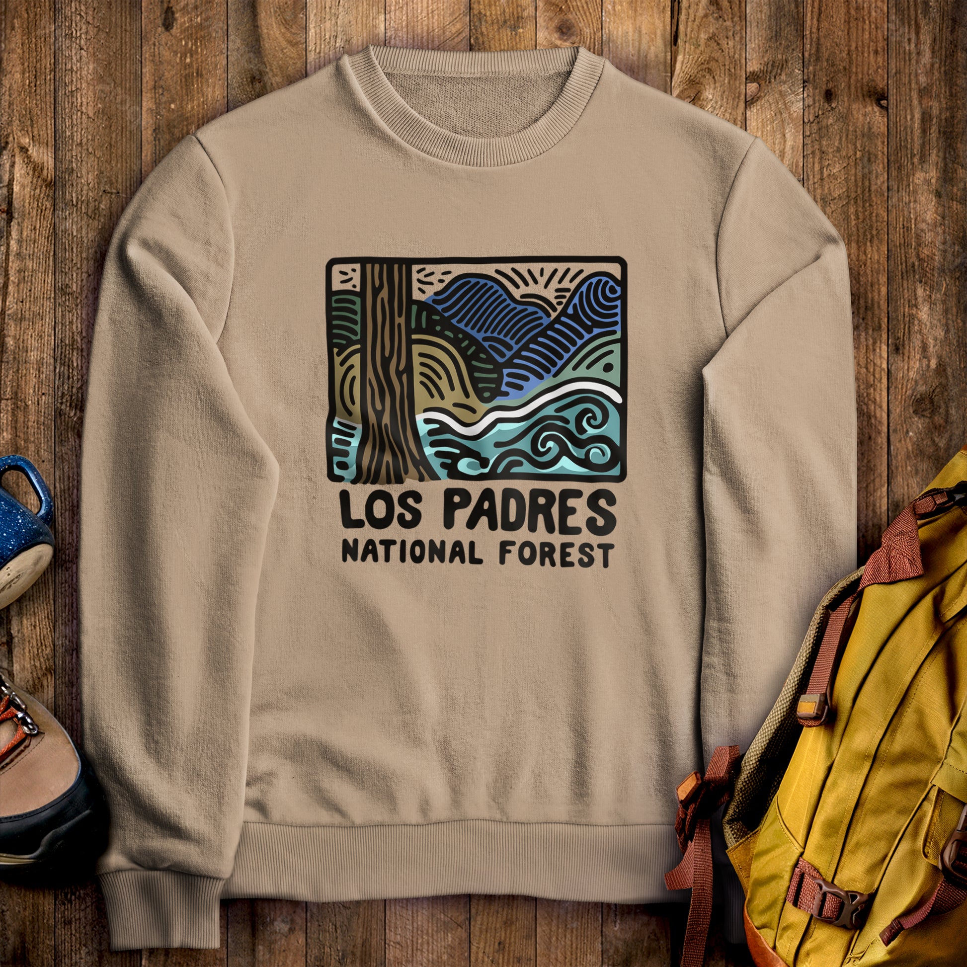 Los Padres National Forest Crewneck Sweatshirt Sand Adventure and Outdoors Themed Sweatshirt