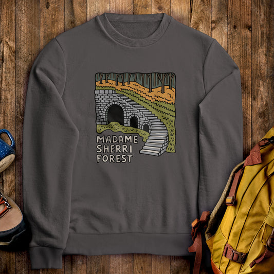 Madame Sherri Forest Crewneck Sweatshirt Charcoal Adventure and Outdoors Themed Sweatshirt