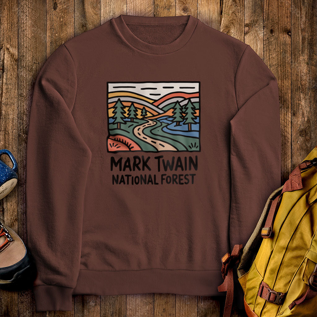 Mark Twain National Forest Crewneck Sweatshirt Cocoa Adventure and Outdoors Themed Sweatshirt