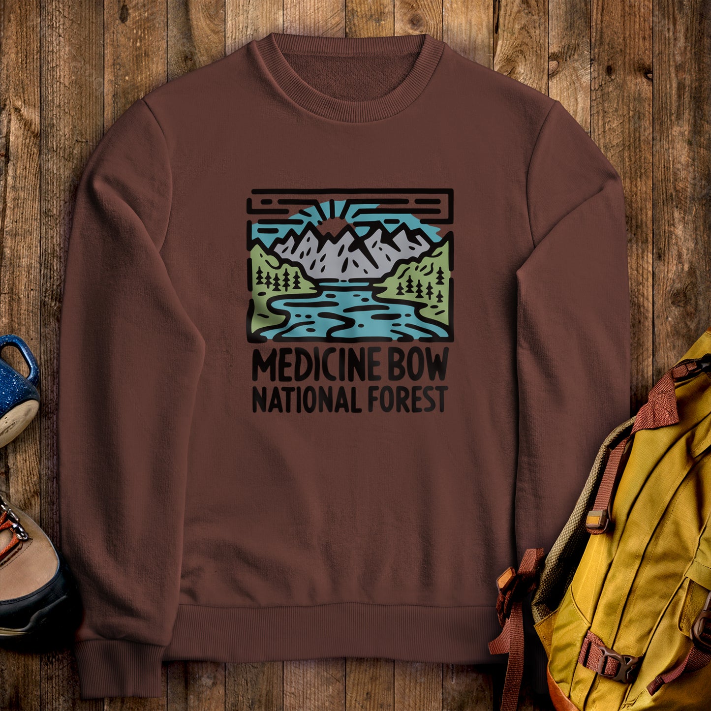 Medicine Bow National Forest Crewneck Sweatshirt Cocoa Adventure and Outdoors Themed Sweatshirt