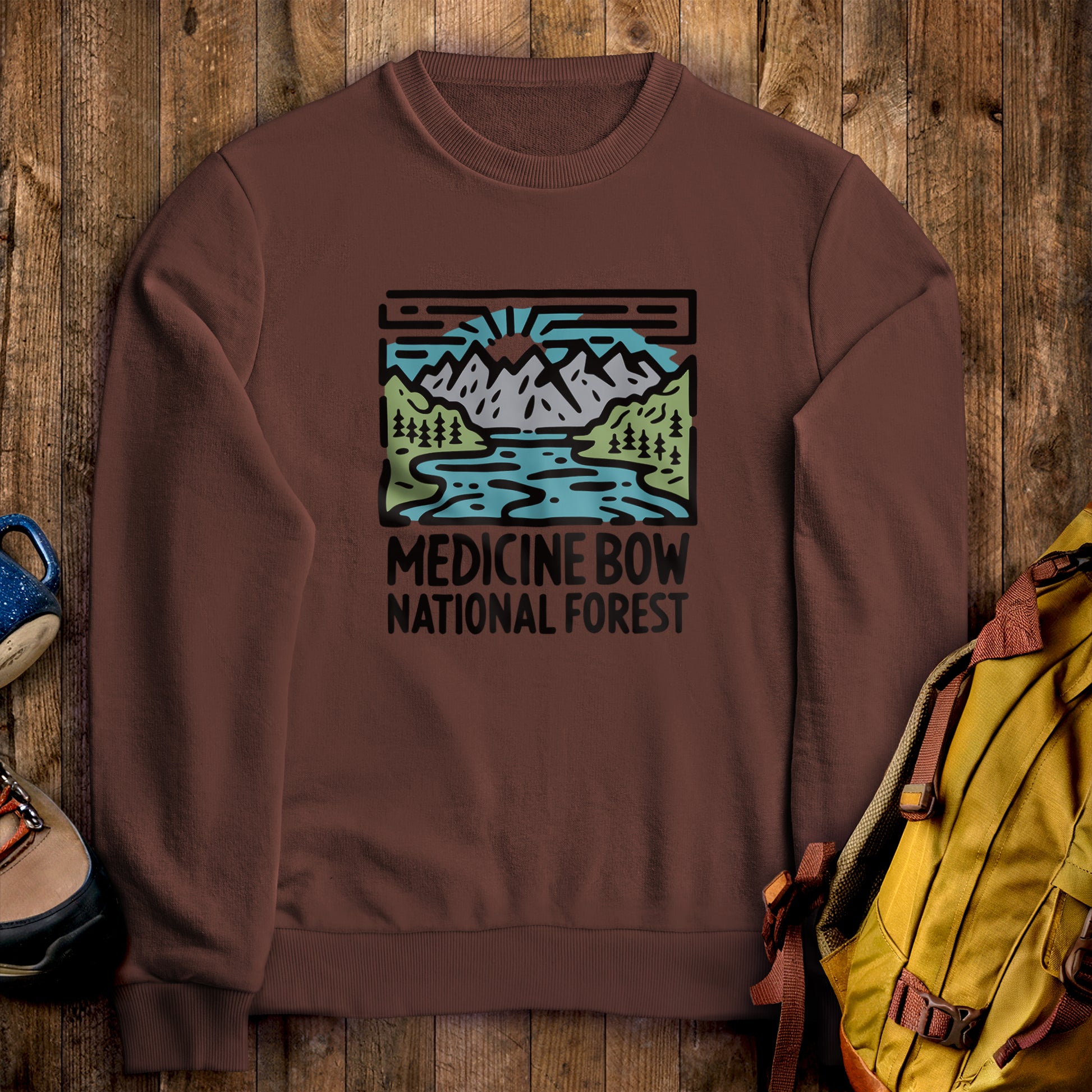 Medicine Bow National Forest Crewneck Sweatshirt Cocoa Adventure and Outdoors Themed Sweatshirt