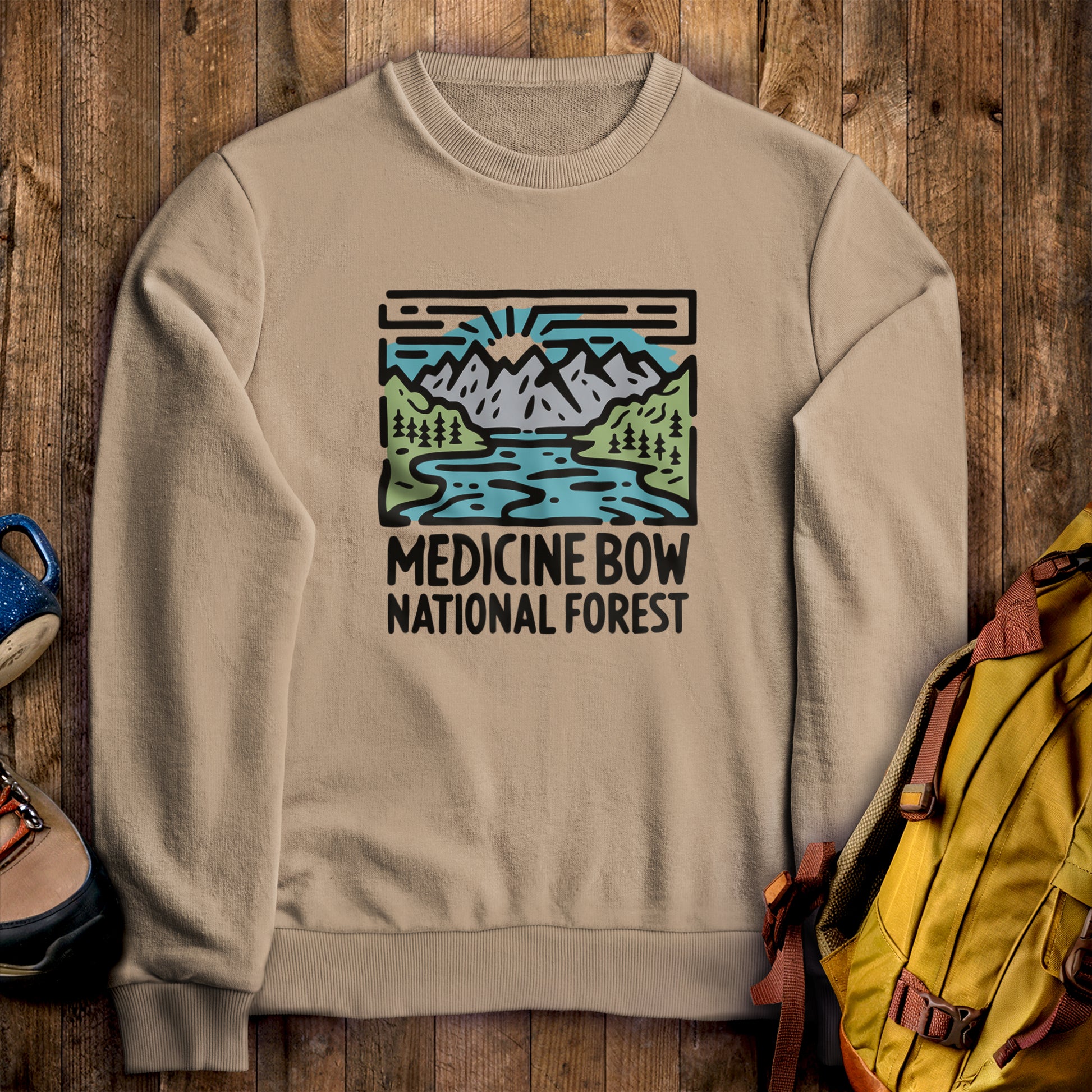 Medicine Bow National Forest Crewneck Sweatshirt Sand Adventure and Outdoors Themed Sweatshirt