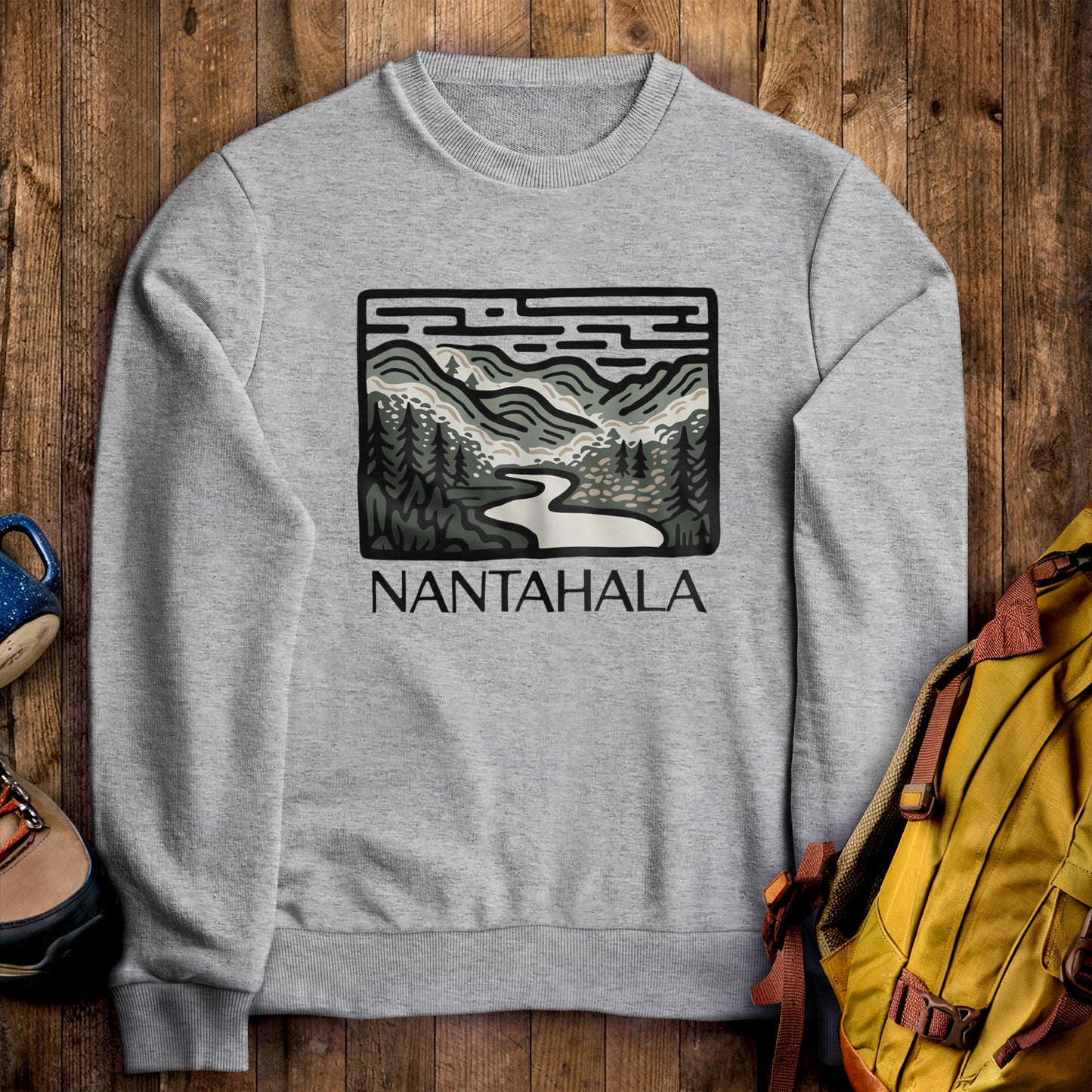 Nantahala National Forest Crewneck Sweatshirt Sport Grey Adventure and Outdoors Themed Sweatshirt