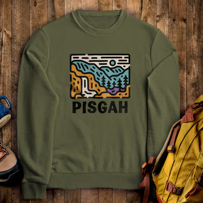 Pisgah National Forest Crewneck Sweatshirt Military Green Adventure and Outdoors Themed Sweatshirt