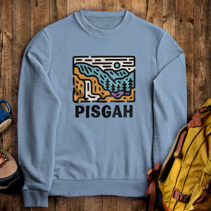 Pisgah National Forest Crewneck Sweatshirt Stone Blue Adventure and Outdoors Themed Sweatshirt